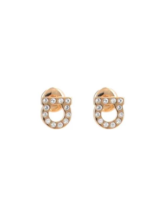 Gancini Crystal Stud Earrings Gold - SALVATORE FERRAGAMO - BALAAN 3