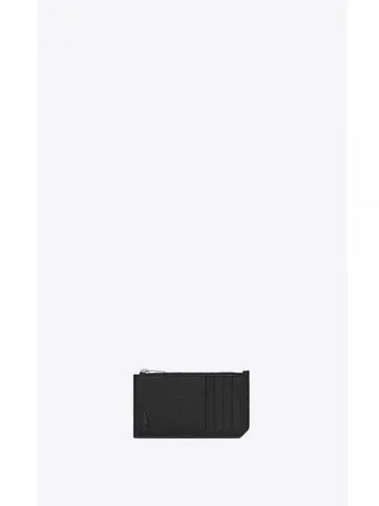 Cassandra Shadow Fragment Zipper Grain Leather Card Wallet Black - SAINT LAURENT - BALAAN 2