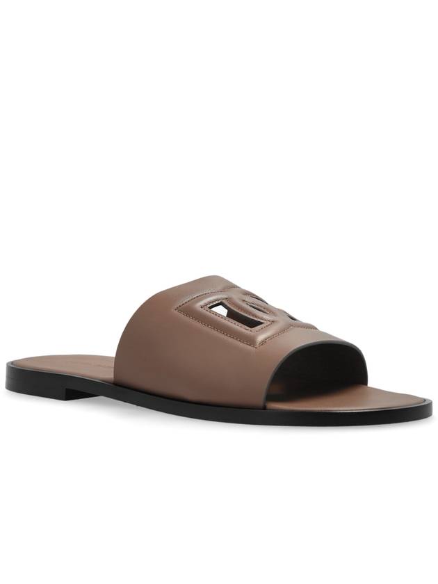 Dolce & Gabbana Leather Slides With Logo, Men's, Brown - DOLCE&GABBANA - BALAAN 4