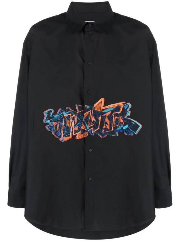 Embroidery Graffiti Logo Shirt Long Sleeve Shirt Black - OFF WHITE - BALAAN 1