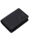 V Logo Leather Card Wallet Black - VALENTINO - BALAAN 6