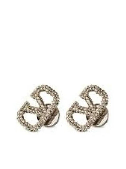 Crystal V Logo Signature Earrings Silver - VALENTINO - BALAAN 2