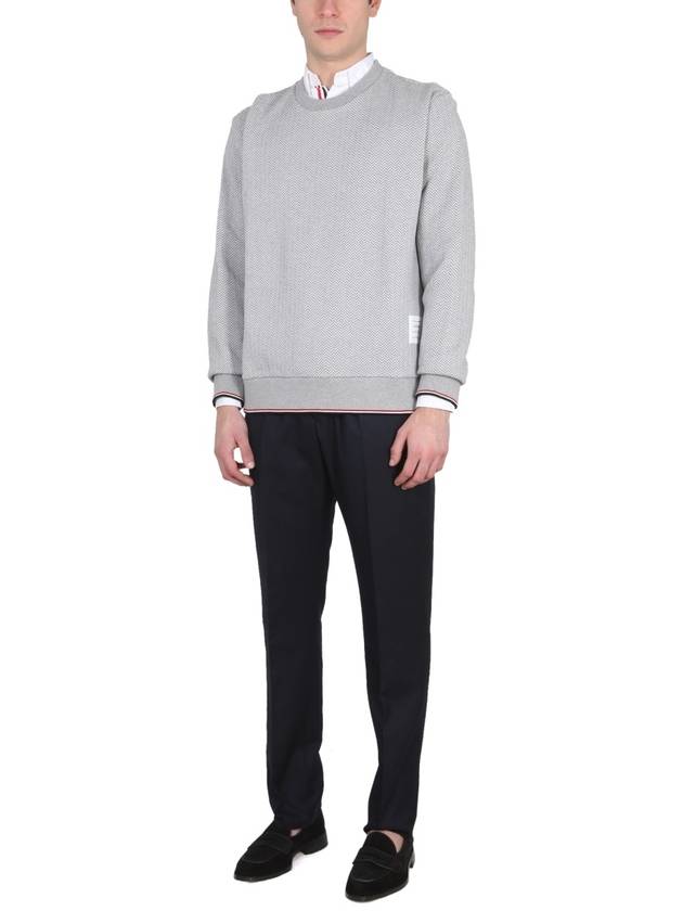 Men's Trimmed Herringbone Cotton Sweatshirt Grey - THOM BROWNE - BALAAN 3