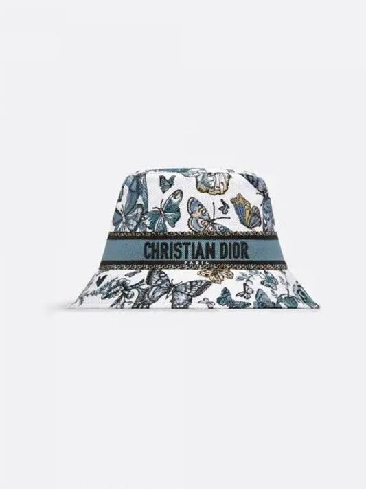 D Bobby Toile de Jouy Mexico narrow brim bucket hat white pastel midnight blue embroidery - DIOR - BALAAN 1