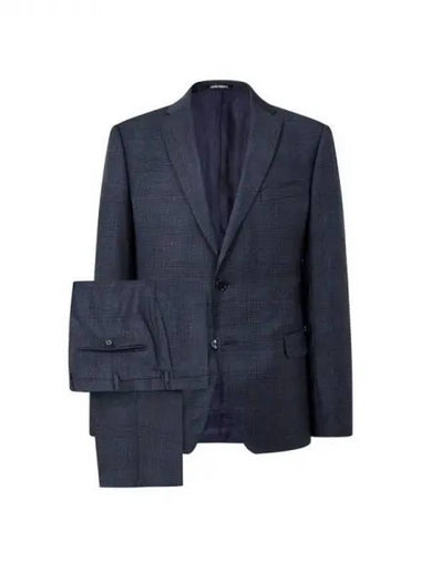 Men s Check Pattern Single Wool Suit Dark Navy 270676 - EMPORIO ARMANI - BALAAN 1