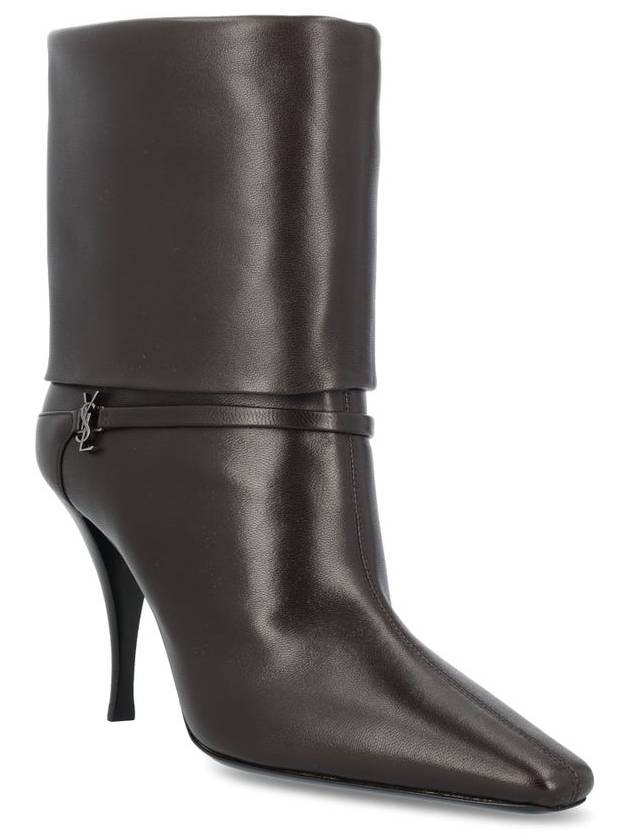 Niki Leather Ankle Boots Eagle Brown - SAINT LAURENT - BALAAN 3