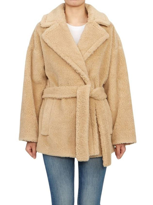 Ramino Belt Virgin Wool Fur Coat Beige - MAX MARA - BALAAN 2