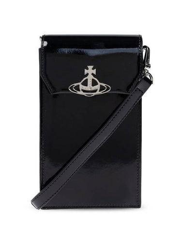 Logo Shiny Patent Phone Case Cross Bag Black - VIVIENNE WESTWOOD - BALAAN 1