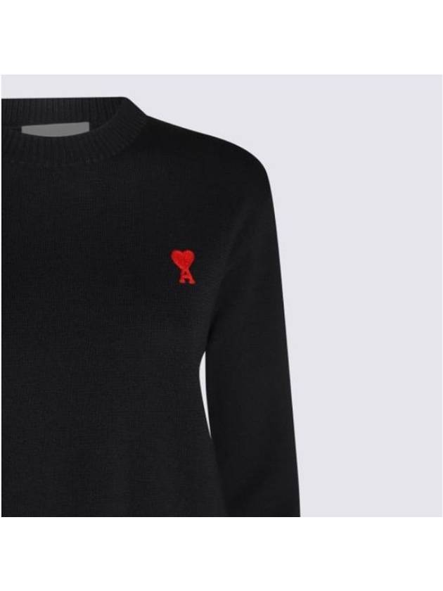 Heart Logo Wool Knit Top Black - AMI - BALAAN 4