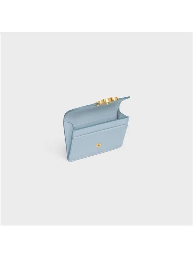 Triomphe Shiny Calfskin Flap Card Wallet Pearl Blue - CELINE - BALAAN 4