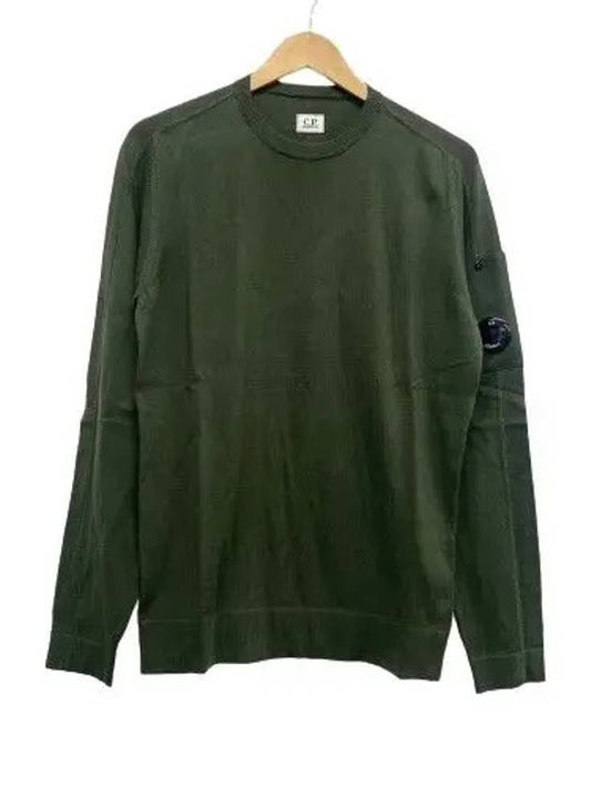 Men's Pocket Lens Crew Neck Knit Top Khaki - CP COMPANY - BALAAN.