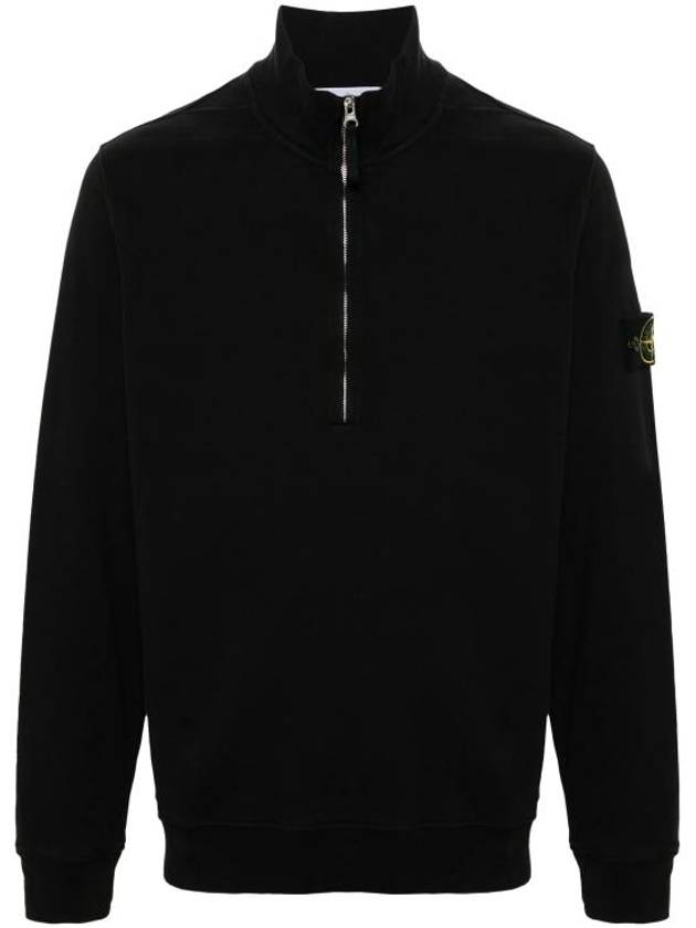 Logo Half Zipper Sweatshirt Black - STONE ISLAND - BALAAN 2