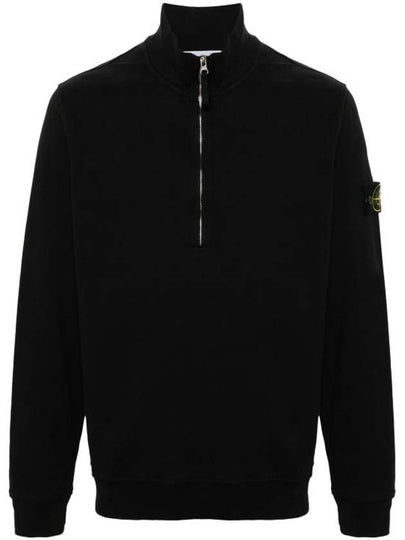 Logo Half Zipper Sweatshirt Black - STONE ISLAND - BALAAN 2