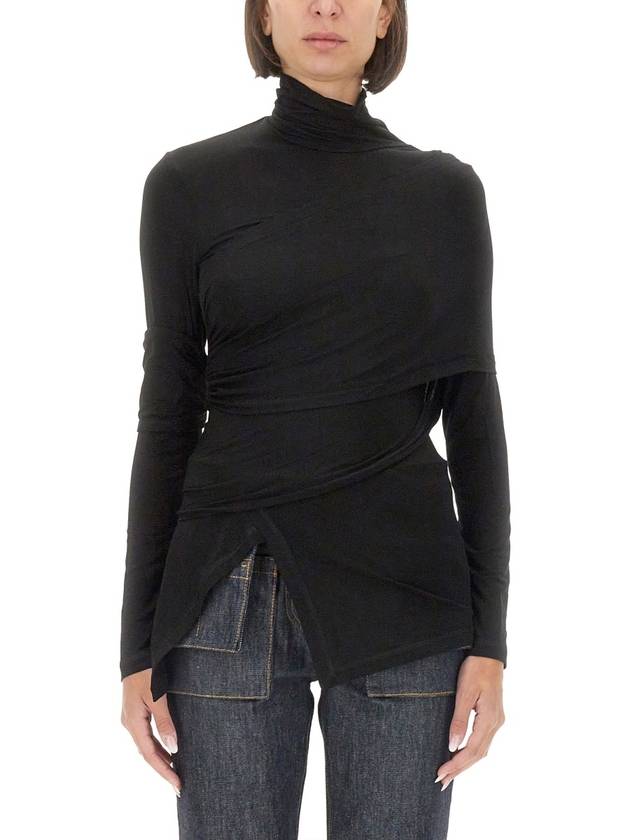 Women's Ruched Layered Panels Mock Polar Black - HELMUT LANG - BALAAN 1