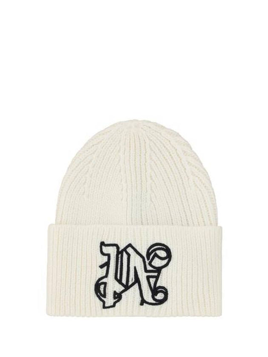 Monogram Logo Beanie White - PALM ANGELS - BALAAN 1