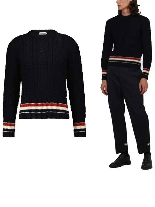 Men's Donegal Filey Stitch Striped Knit Top Navy - THOM BROWNE - BALAAN 2
