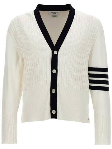 4-Bar Stripe Cotton Cardigan White - THOM BROWNE - BALAAN 1