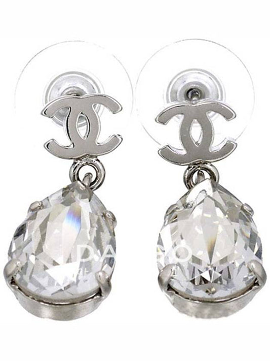 CC Logo Crystal Teardrop Earrings Silver - CHANEL - BALAAN 2