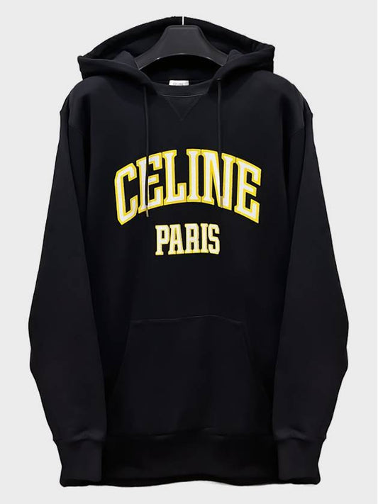 Logo Print Cotton Fleece Oversized Hoodie Black - CELINE - BALAAN 2