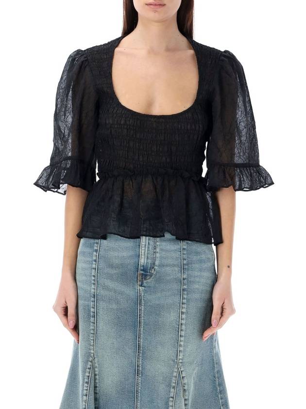 Crinkled Georgette Smock Blouse Black - GANNI - BALAAN 2