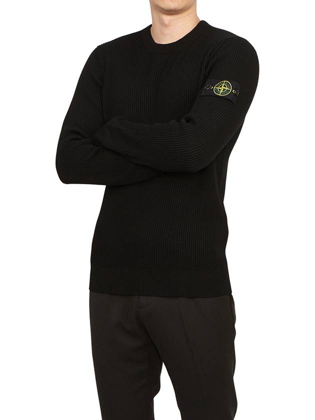 Crewneck Full Rib Wool Knit Top Black - STONE ISLAND - BALAAN 6