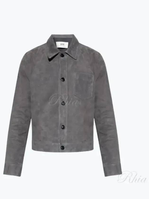 Suede Overshirt Jacket Grey - AMI - BALAAN 2