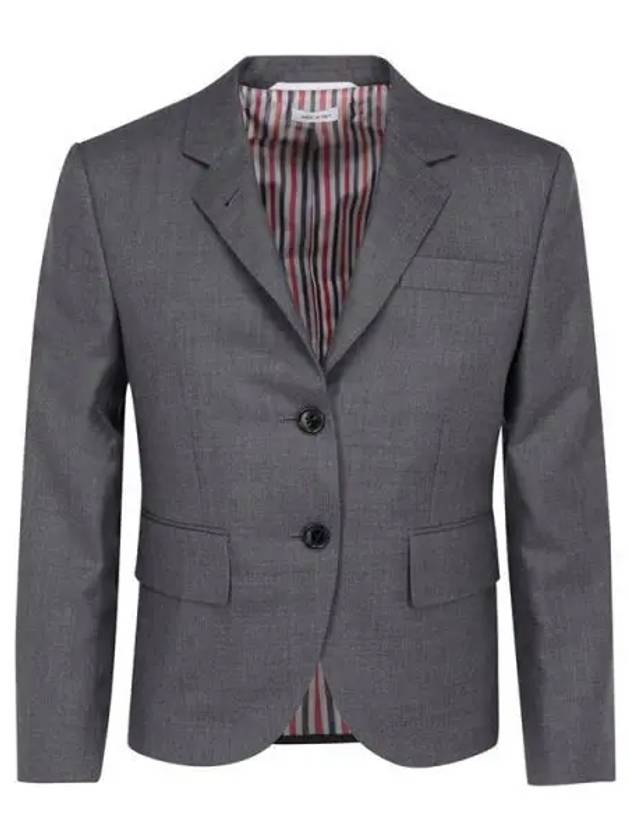 Women's Twill Slim Fit Single Breasted Wool Jacket Mid Grey - THOM BROWNE - BALAAN 2