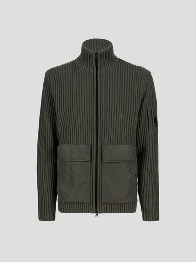 Lambswool Chrome Blend Zip-Up Cardigan Green - CP COMPANY - BALAAN 2