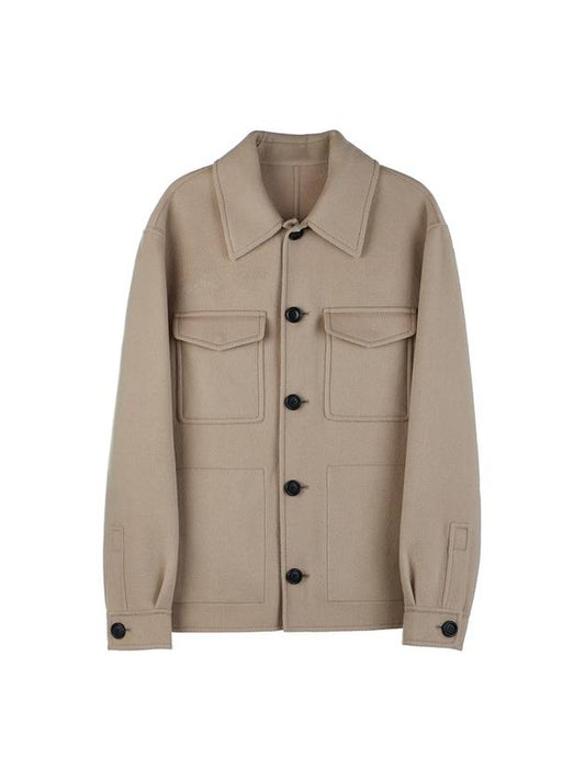 Men's Wool Cashmere Jacket Champagne - AMI - BALAAN 1