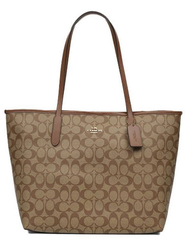 Signature Canvas Tote Bag Khaki Brown - COACH - BALAAN 1