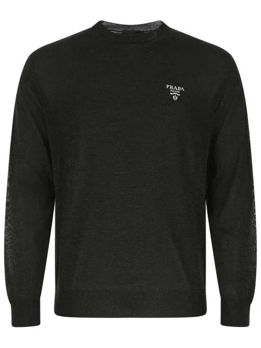 Men's Logo Silk Pullover Knit Top Black - PRADA - BALAAN.