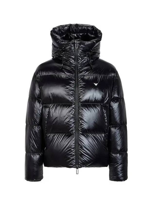 Men s high neck hooded duck down padded jacket black - EMPORIO ARMANI - BALAAN 1