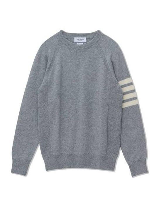 French Terry 4 Bar Cashmere Knit Top Pale Gray - THOM BROWNE - BALAAN.