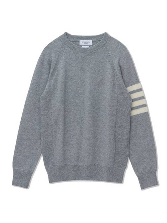 French Terry 4 Bar Cashmere Knit Top Pale Grey - THOM BROWNE - BALAAN 1