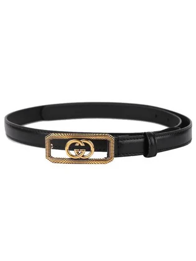 Interlocking G Buckle Thin Leather Belt Black - GUCCI - BALAAN 9