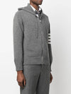 Men's Intarsia 4 Bar Merino Jersey Hooded Zip Up Medium Grey - THOM BROWNE - BALAAN 3