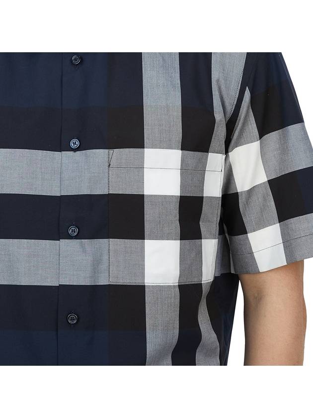 Check Cotton Short Sleeve Shirt Navy - BURBERRY - BALAAN 7