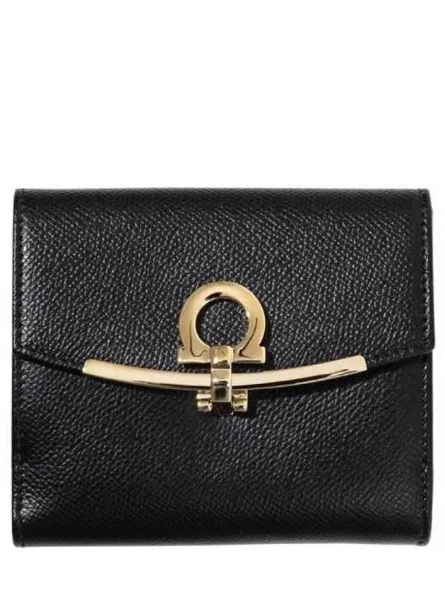 Gancini Leather Half Wallet Black - SALVATORE FERRAGAMO - BALAAN 2