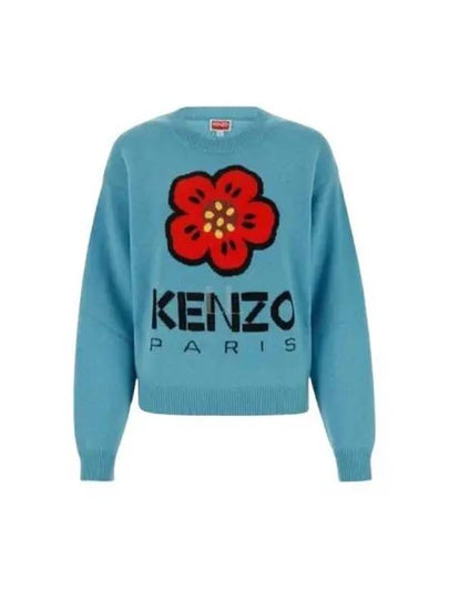 Boke Flower Logo Wool Knit Top Light Blue - KENZO - BALAAN 2