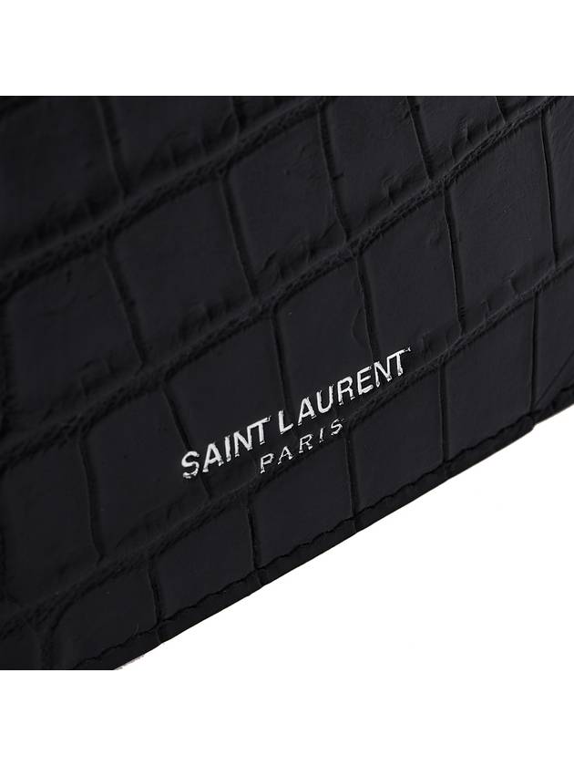 Crocodile Fragment Zipper Card Wallet Black - SAINT LAURENT - BALAAN 7