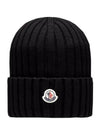 Logo Patch Wool Beanie Black - MONCLER - BALAAN 2