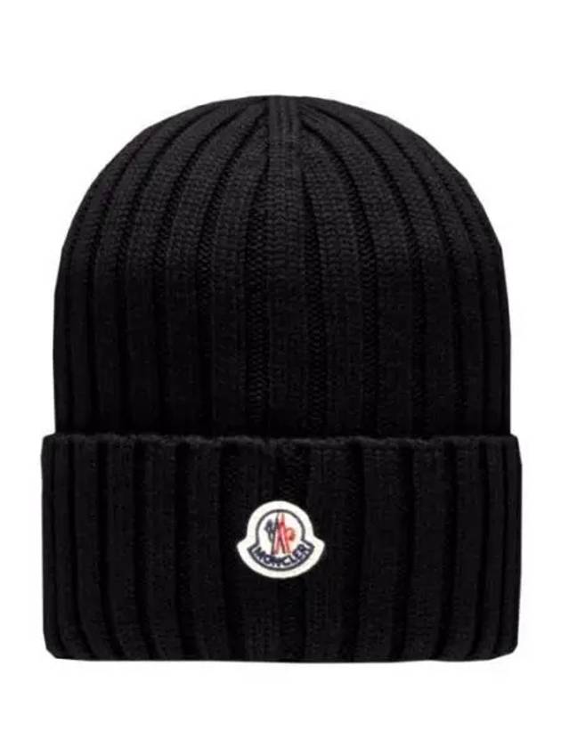 Logo Patch Wool Beanie Black - MONCLER - BALAAN 2