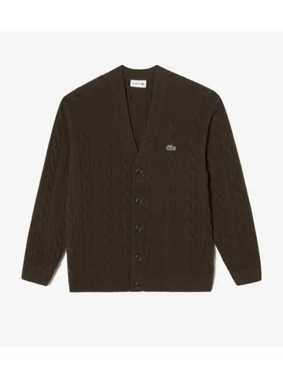 Men's Cable V Neck Cardigan Brown - LACOSTE - BALAAN 2