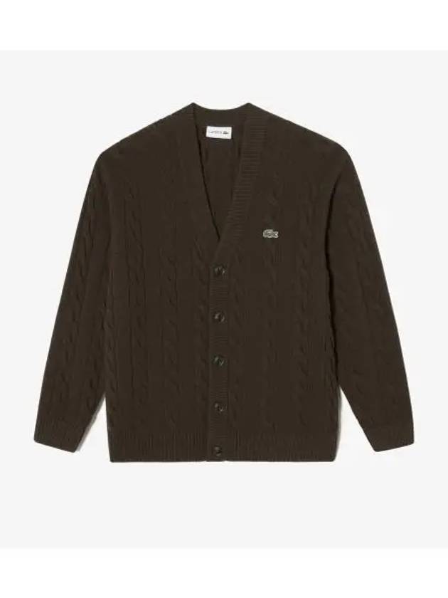 Men s cable V neck cardigan light brown - LACOSTE - BALAAN 1