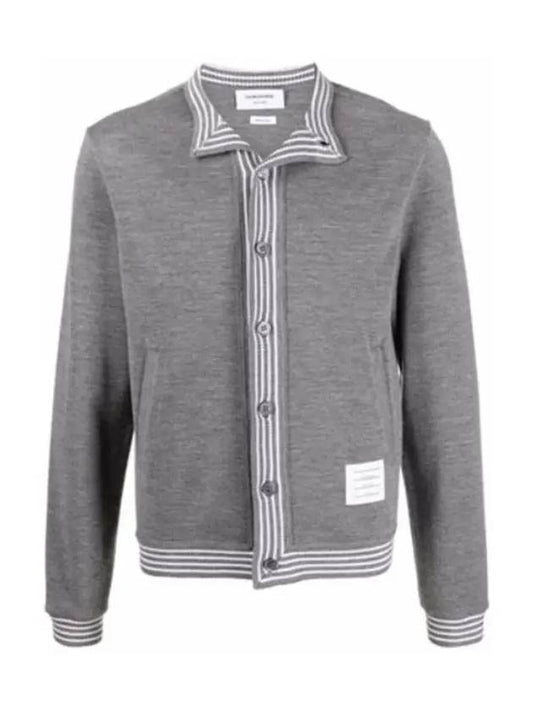 Men's Funnel Neck Button Up Wool Jacket Grey - THOM BROWNE - BALAAN 2