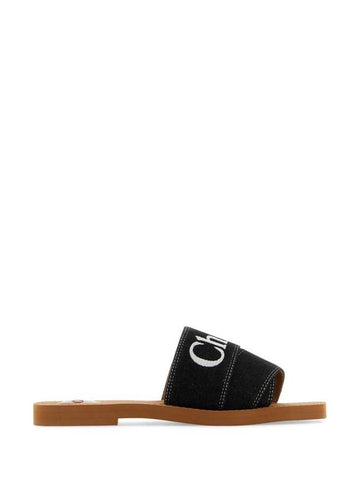 Woody Denim Flat Mule Slippers Black - CHLOE - BALAAN 1