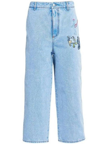 Embroidered Motif Wide Crop Jeans Blue - MARNI - BALAAN 1