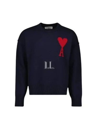 Big Heart Logo Wool Knit Top Navy - AMI - BALAAN 2