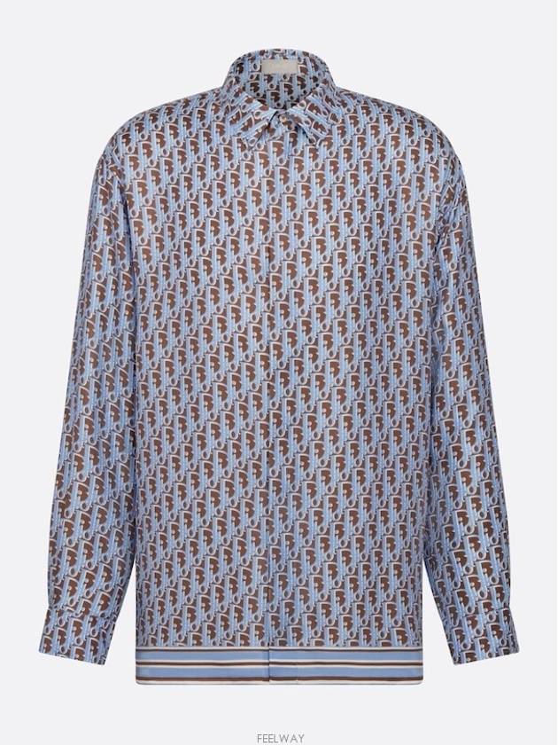 Oblique Silk Twill Long Sleeve Shirt Blue - DIOR - BALAAN 5