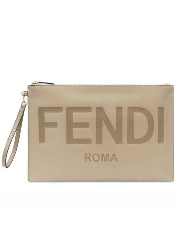 Logo Large Flat Clutch Bag Dove Grey - FENDI - BALAAN 1